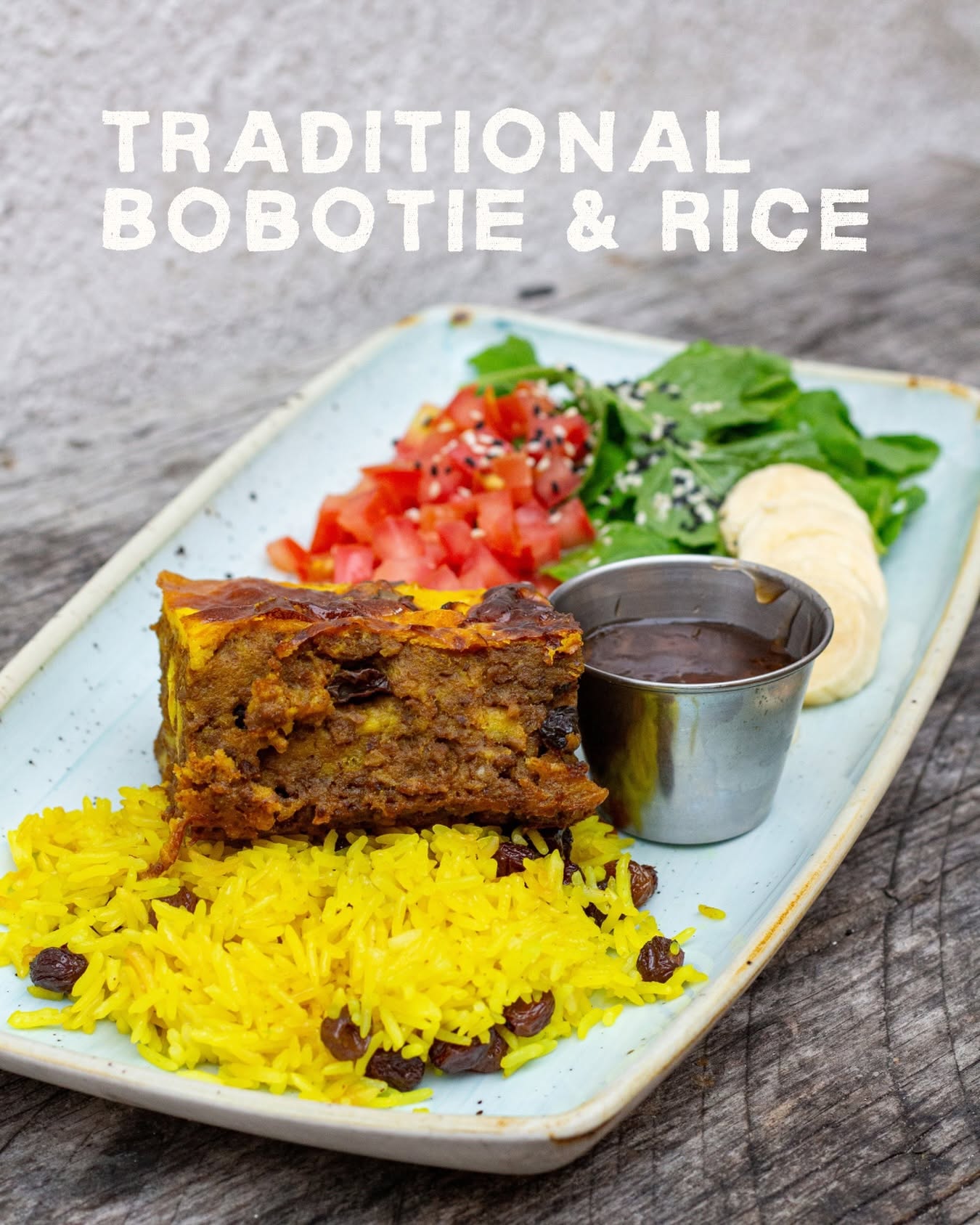 Traditional Bobotie and rice Cape Malay style